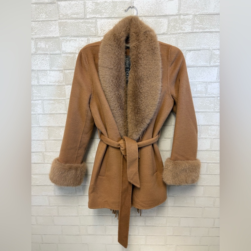 Love Token Charlotte Faux Fur Fringe Tie Jacket Size Medium